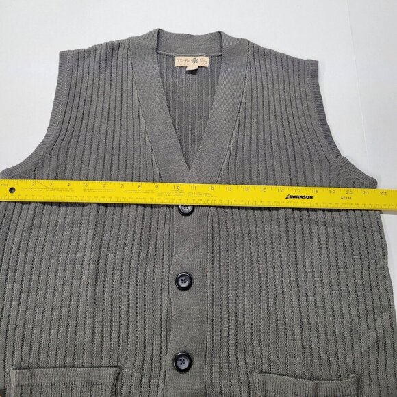 Turtle Bay NY Men's Gray Sweater Vest Sz L Grandpa Sleeveless Cardigan w/Pockets - Picture 4 of 6